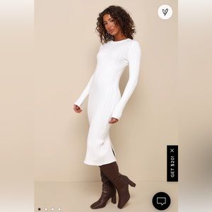 Lulu’s Ivory Ribbed Bodycon Sweater Dress